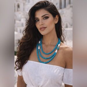 K. Amato Turquoise Layered Statement Necklace | Beaded | Lobster Clasp